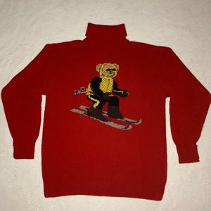 Rare OG Polo Ralph Lauren Turtle Neck Ski Bear Knit Sweater Cashmere Stadium 92